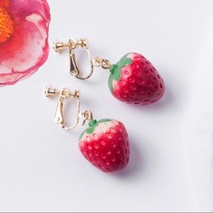 3/$30 Strawberry Acrylic Clip On Alloy Earrings